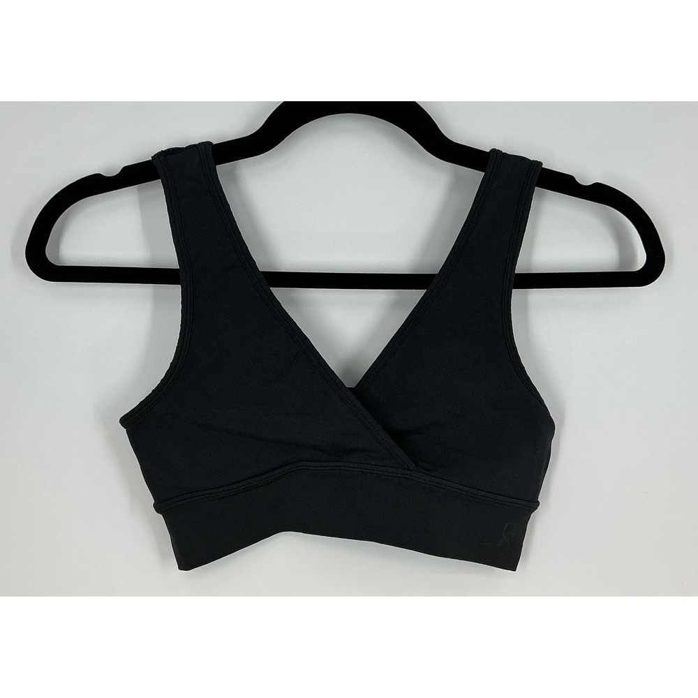 Good American Black Crossover V-Neck Racerback Sports Bra Athleisure Active XS/S